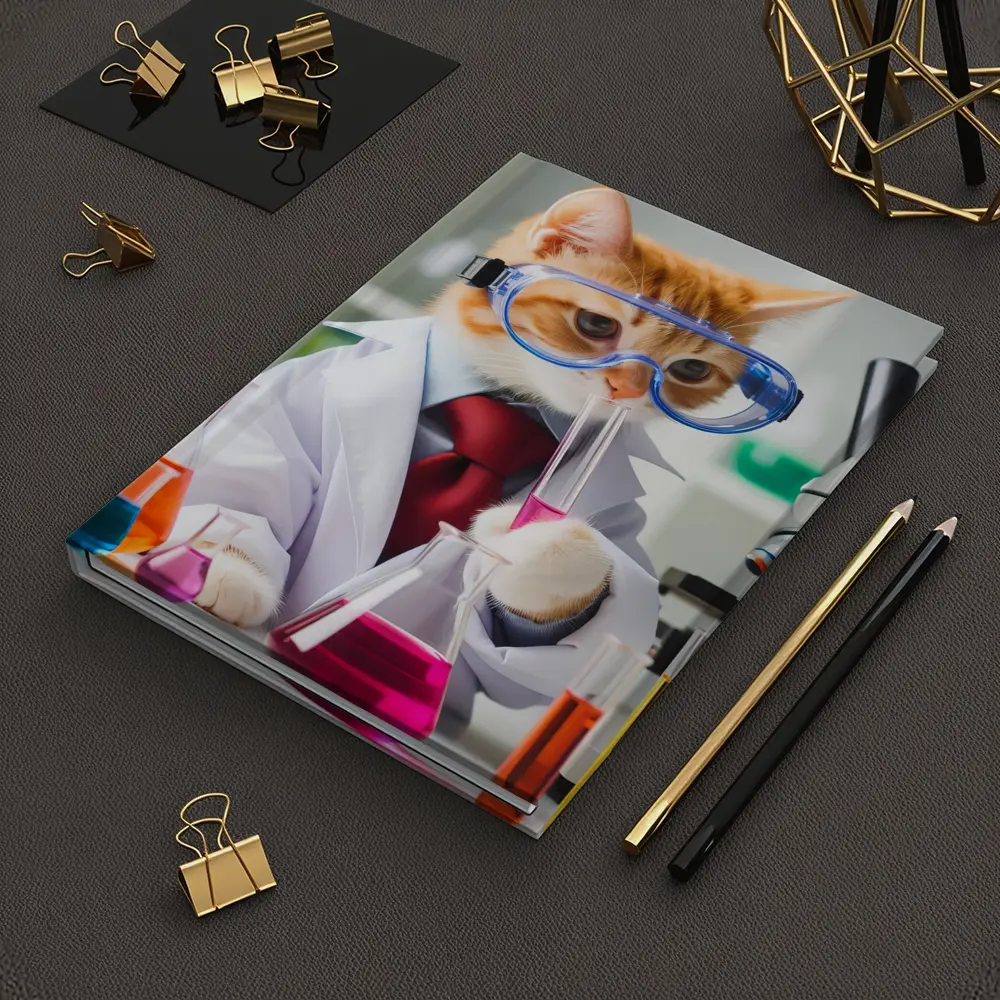 Orange Cat Scientist Lab Coat Microscope – Notebooks