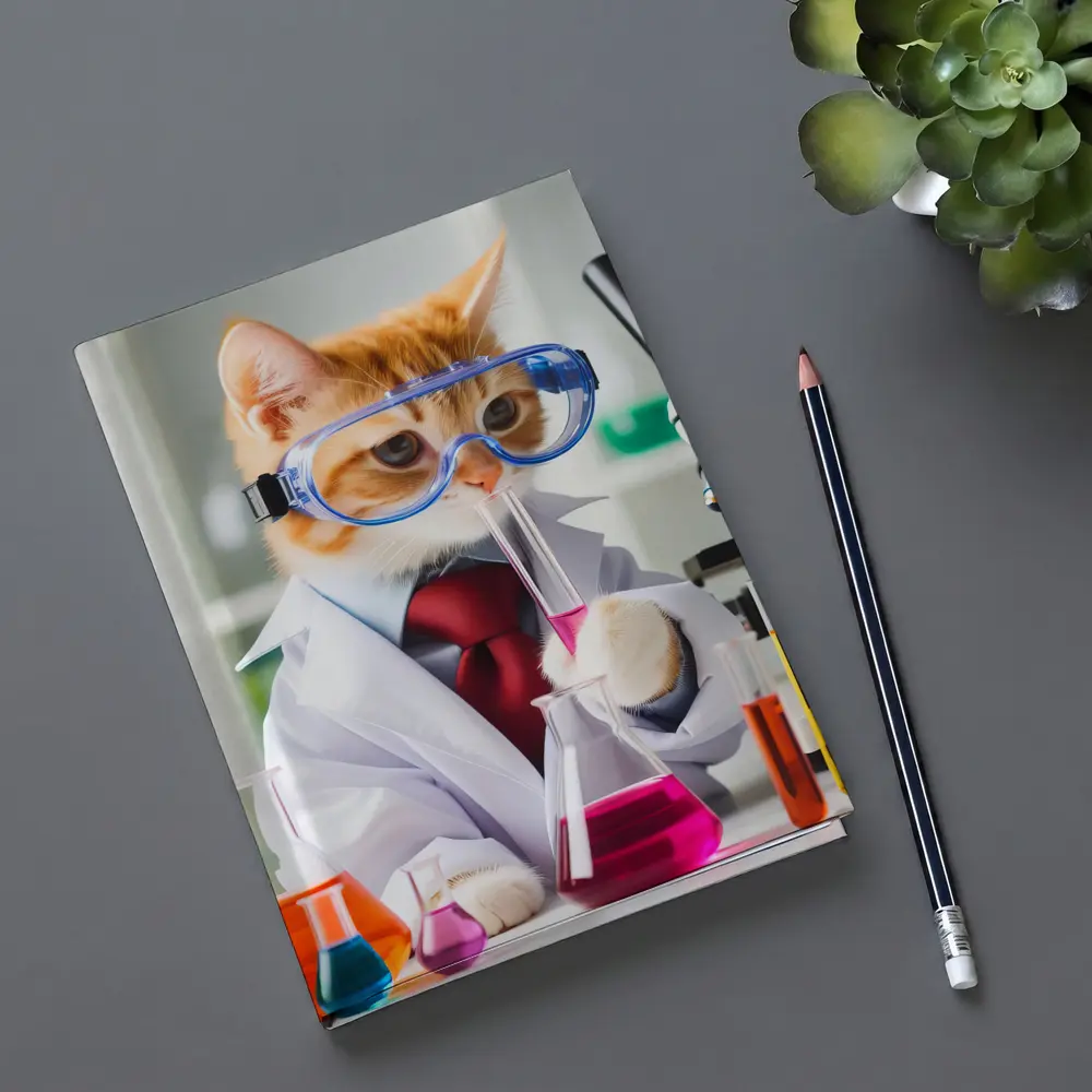 Orange Cat Scientist Lab Coat Microscope – Notebooks