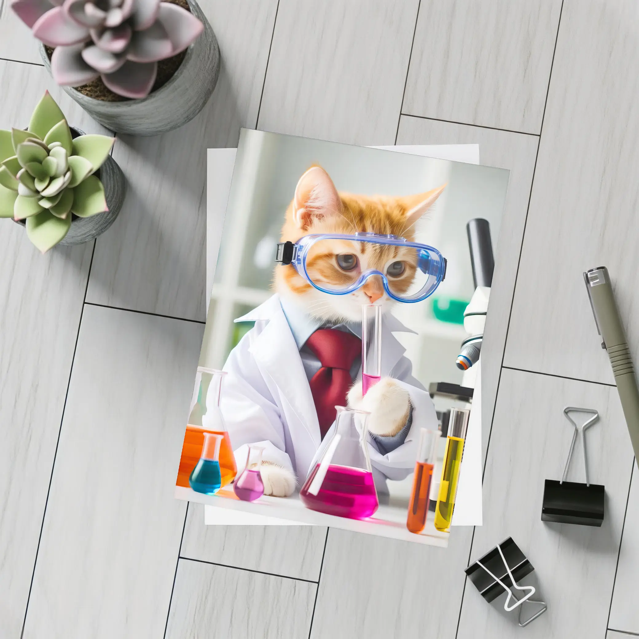 Orange Cat Scientist Lab Coat Microscope – Postcards