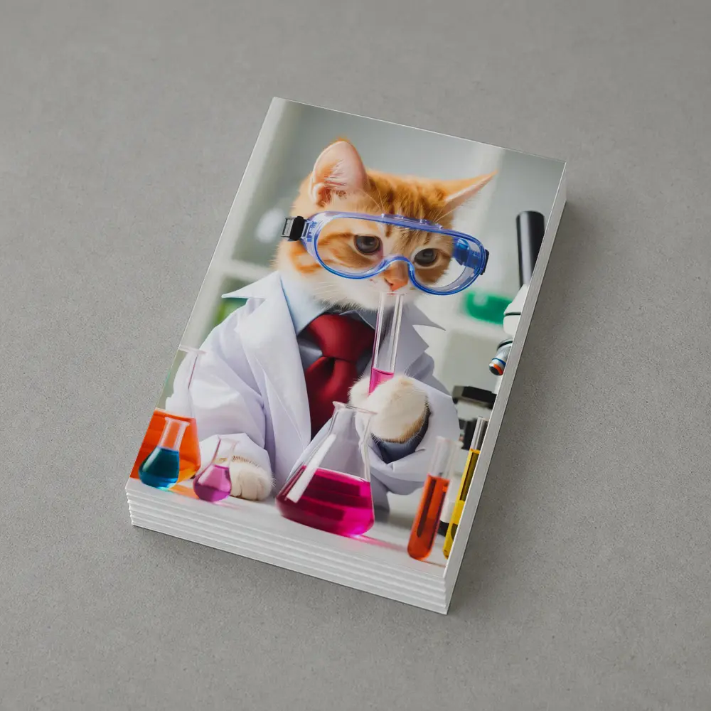 Orange Cat Scientist Lab Coat Microscope – Postcards