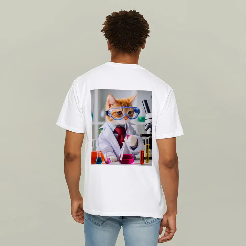 Orange Cat Scientist Lab Coat Microscope – T-Shirts