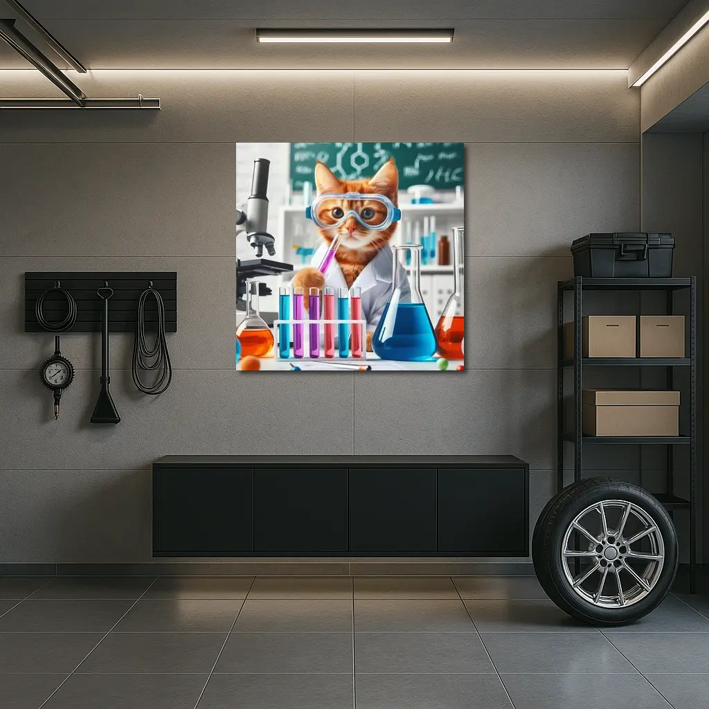 Orange Cat Scientist In Laboratory Setting – Wall Art