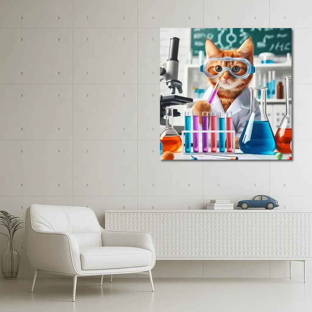 Orange Cat Scientist In Laboratory Setting – Wall Art