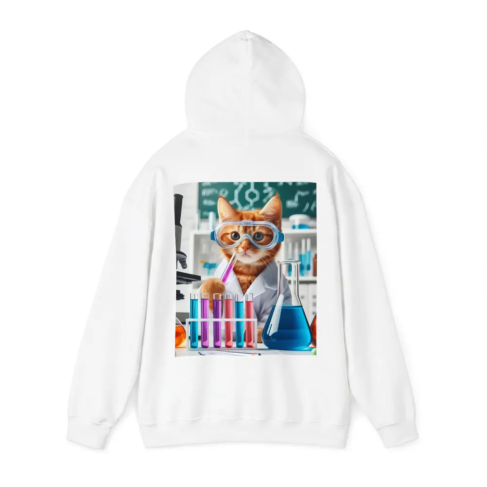 Orange Cat Scientist In Laboratory Setting – Hoodies