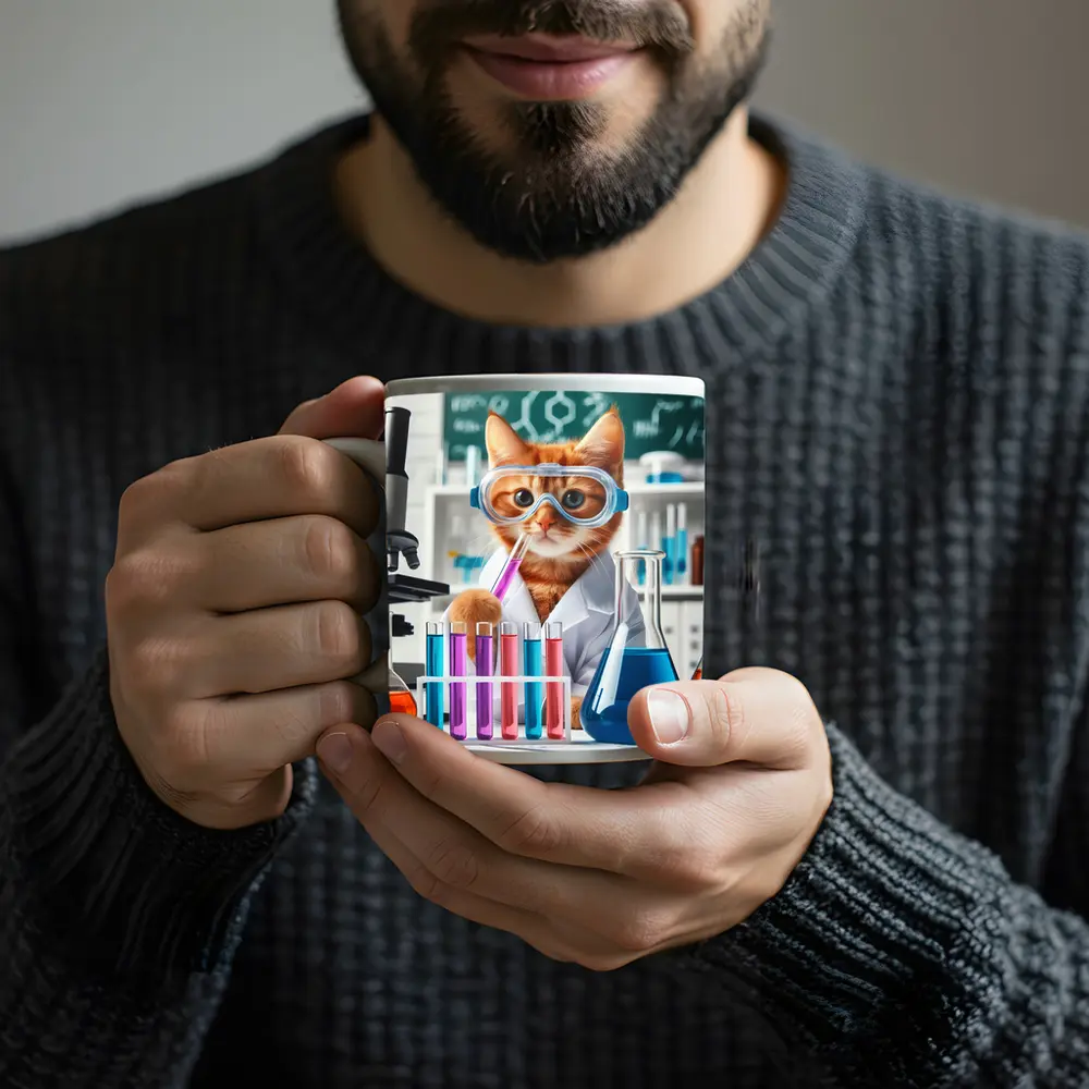 Orange Cat Scientist In Laboratory Setting – Mugs