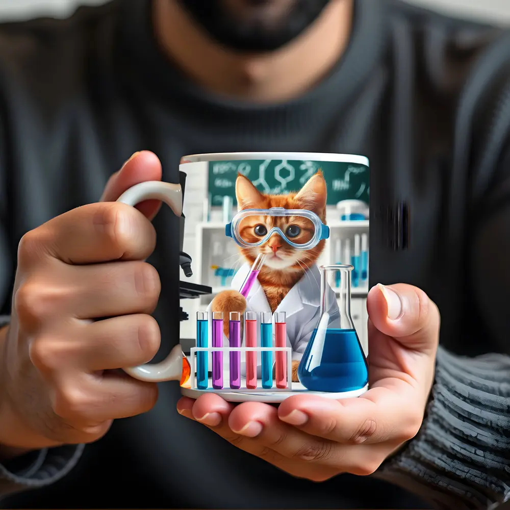 Orange Cat Scientist In Laboratory Setting – Mugs