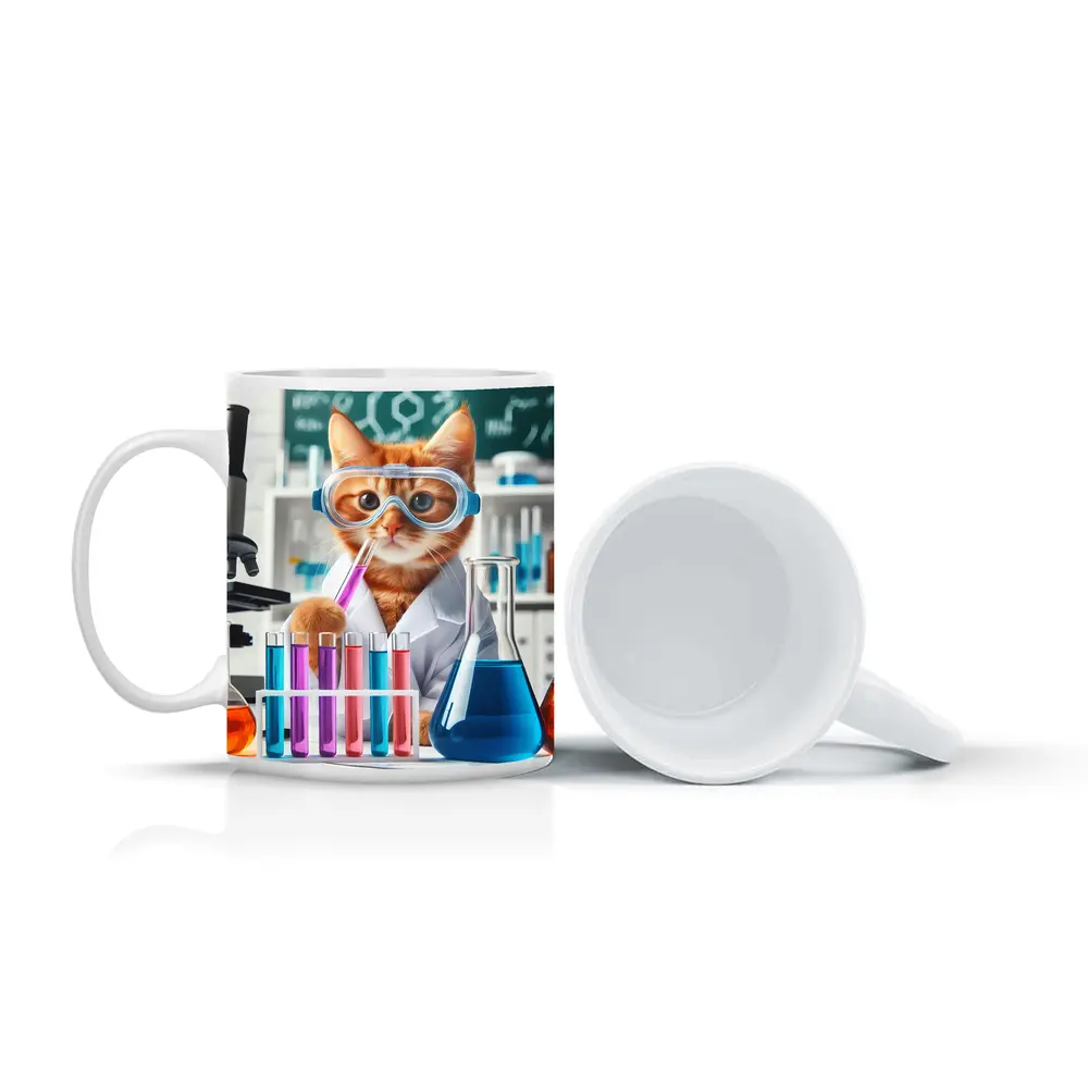 Orange Cat Scientist In Laboratory Setting – Mugs