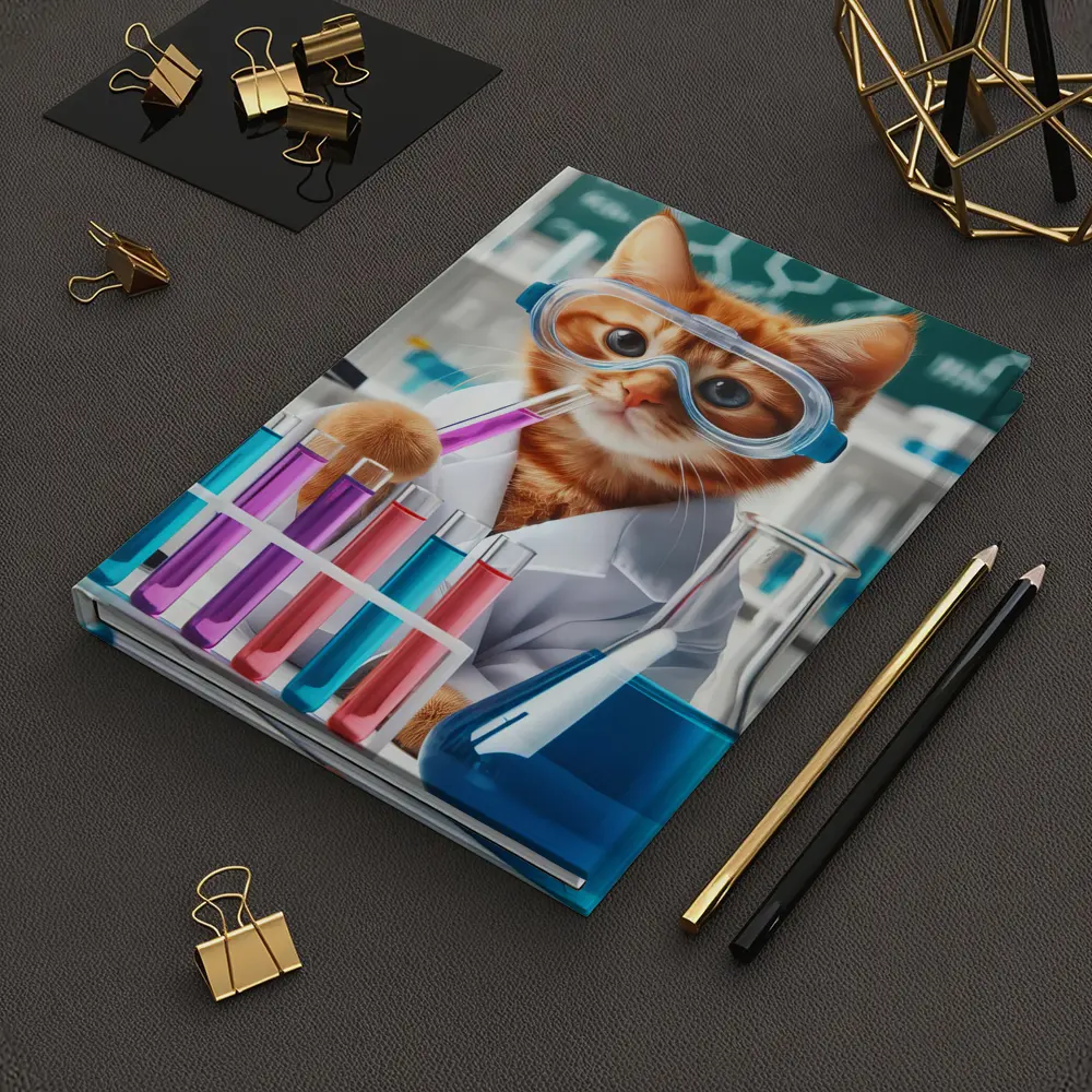 Orange Cat Scientist In Laboratory Setting – Notebooks