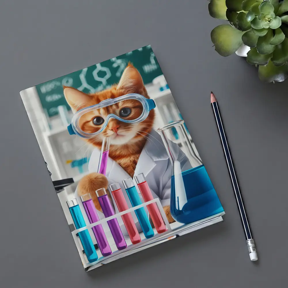 Orange Cat Scientist In Laboratory Setting – Notebooks