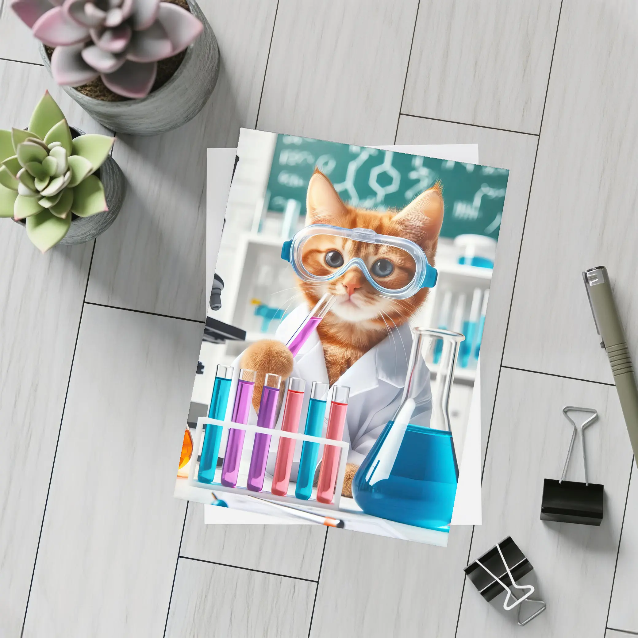 Orange Cat Scientist In Laboratory Setting – Postcards