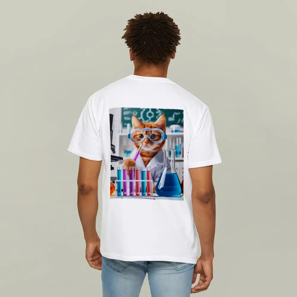 Orange Cat Scientist In Laboratory Setting – T-Shirts