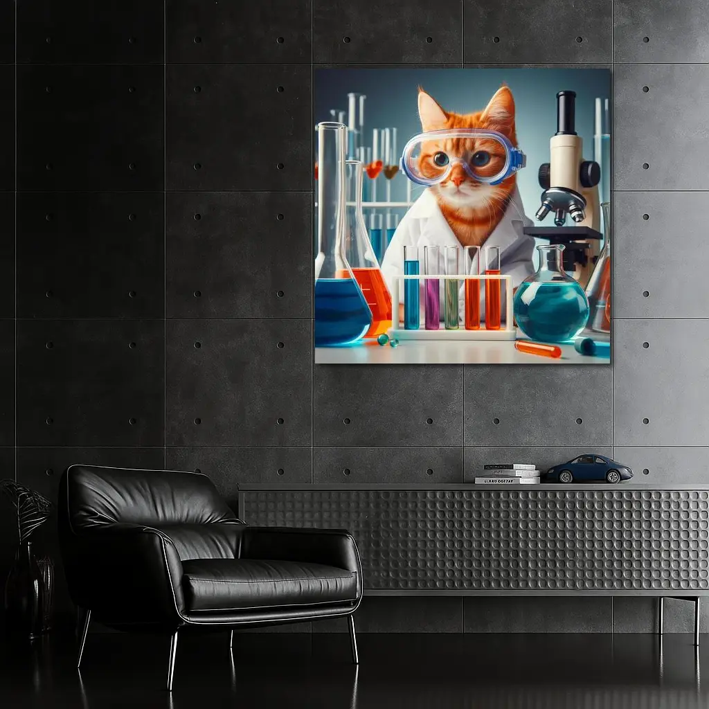 Orange Tabby Cat Scientist Laboratory Setting – Wall Art