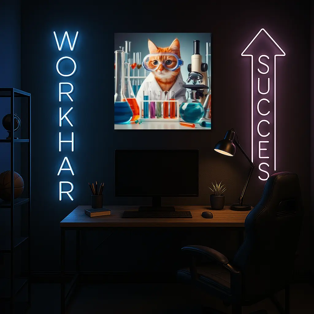 Orange Tabby Cat Scientist Laboratory Setting – Wall Art