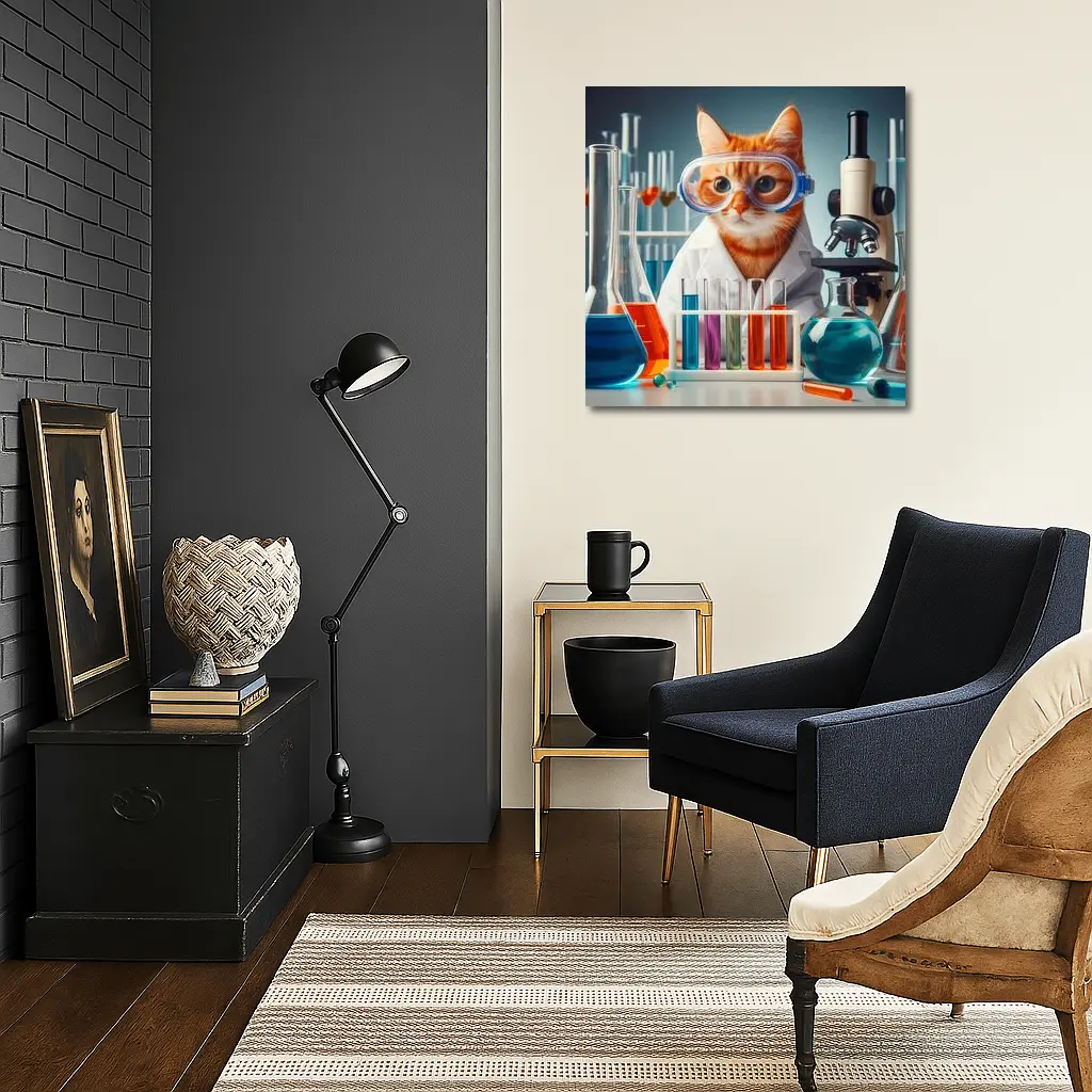 Orange Tabby Cat Scientist Laboratory Setting – Wall Art