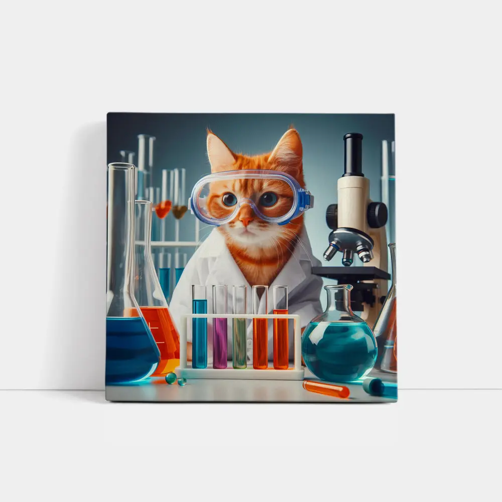 Orange Tabby Cat Scientist Laboratory Setting – Wall Art