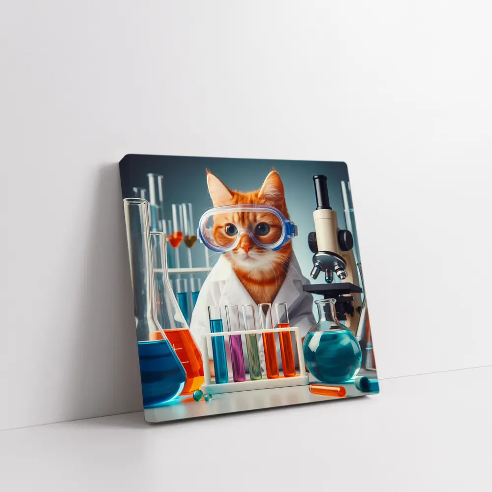 Orange Tabby Cat Scientist Laboratory Setting – Wall Art