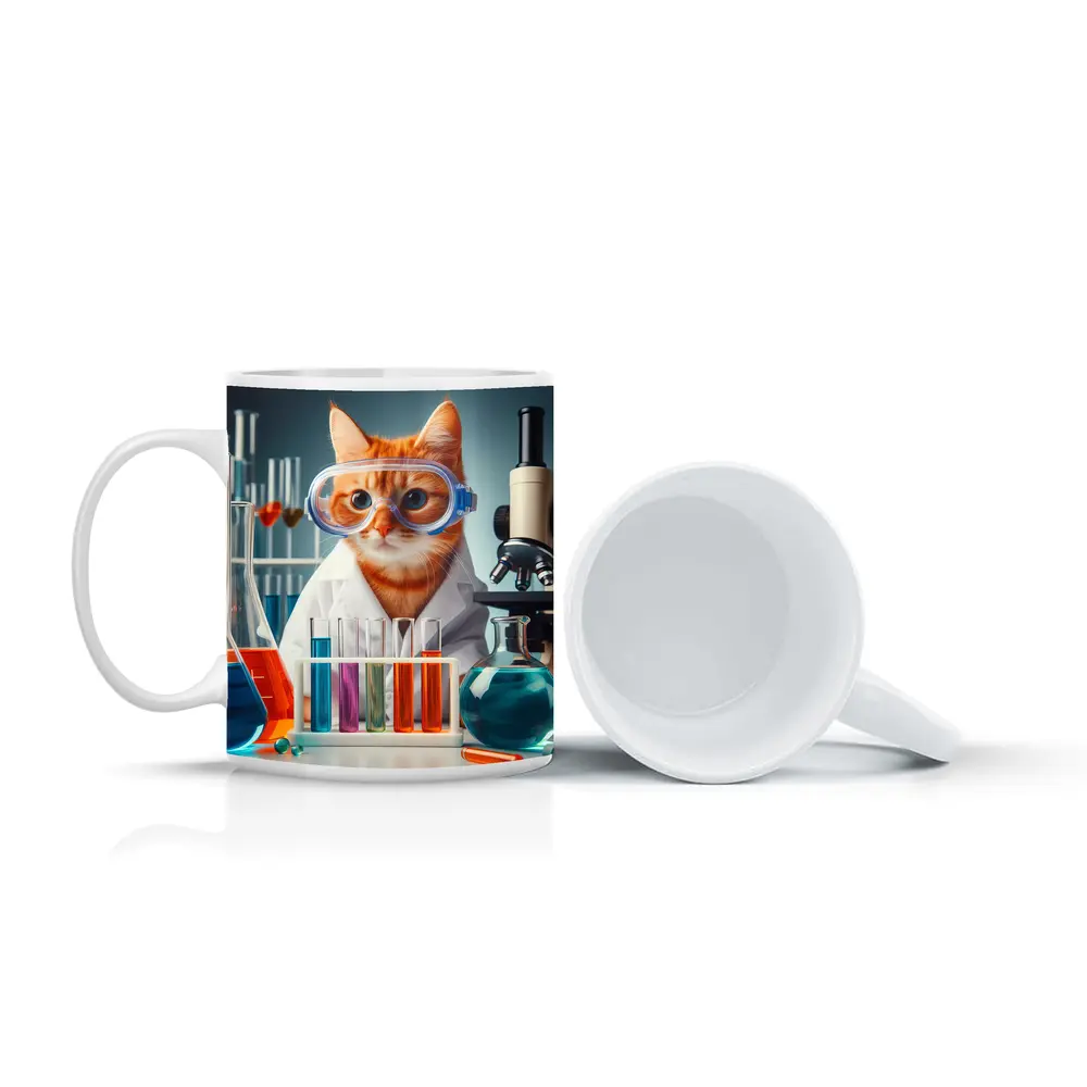 Orange Tabby Cat Scientist Laboratory Setting – Mugs