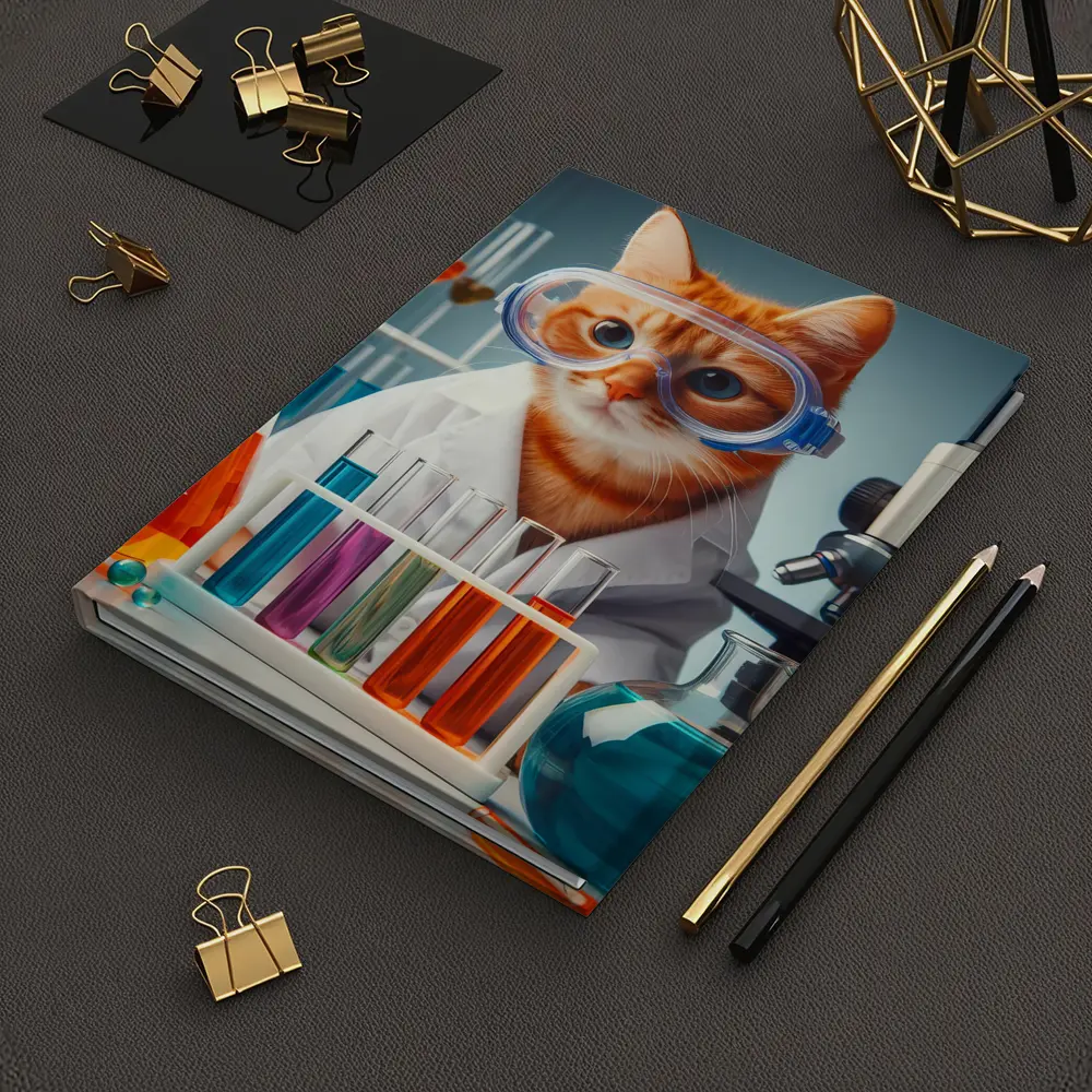Orange Tabby Cat Scientist Laboratory Setting – Notebooks