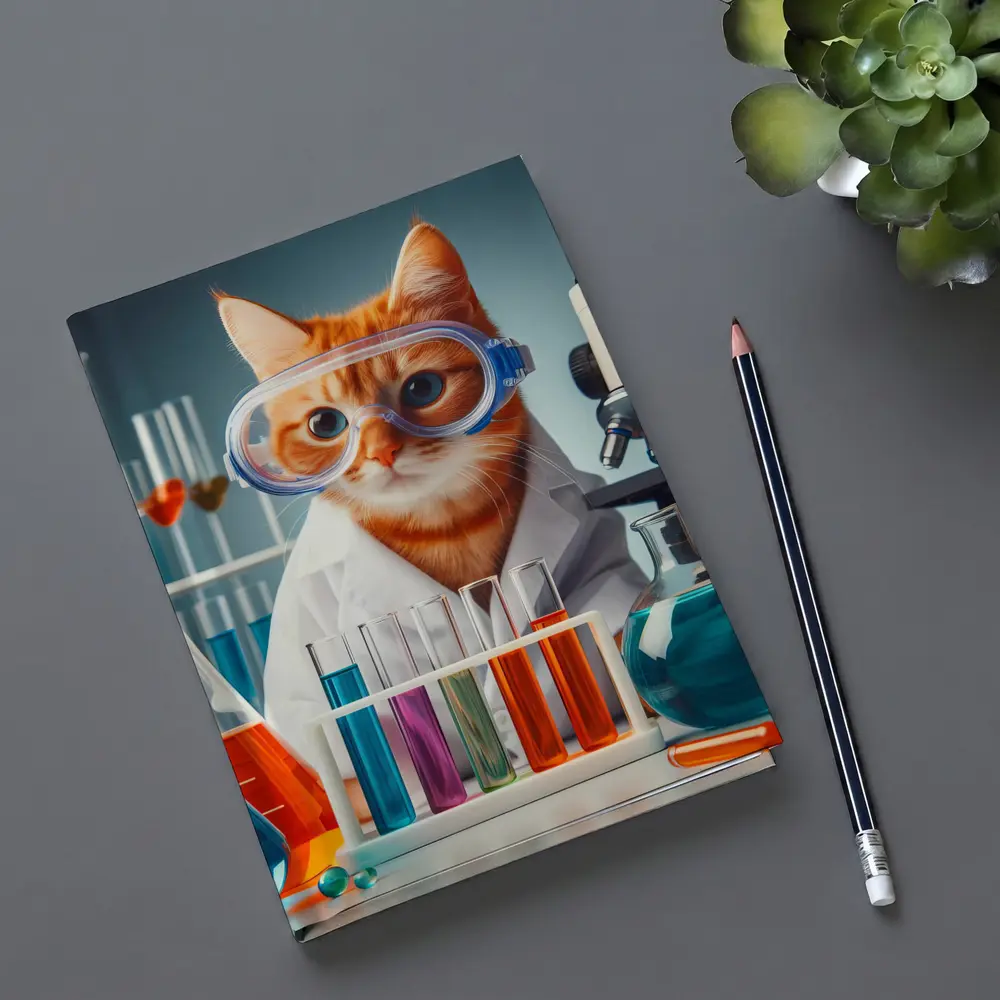 Orange Tabby Cat Scientist Laboratory Setting – Notebooks