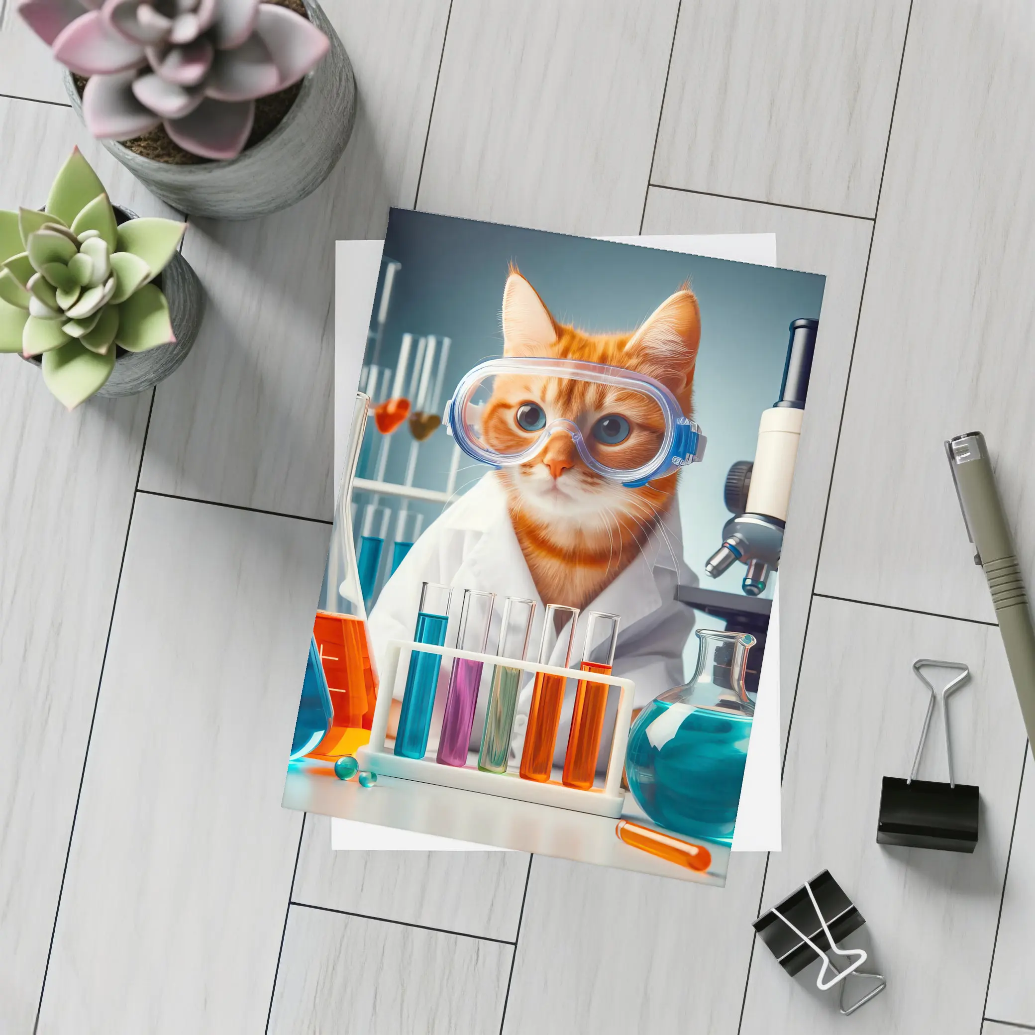 Orange Tabby Cat Scientist Laboratory Setting – Postcards