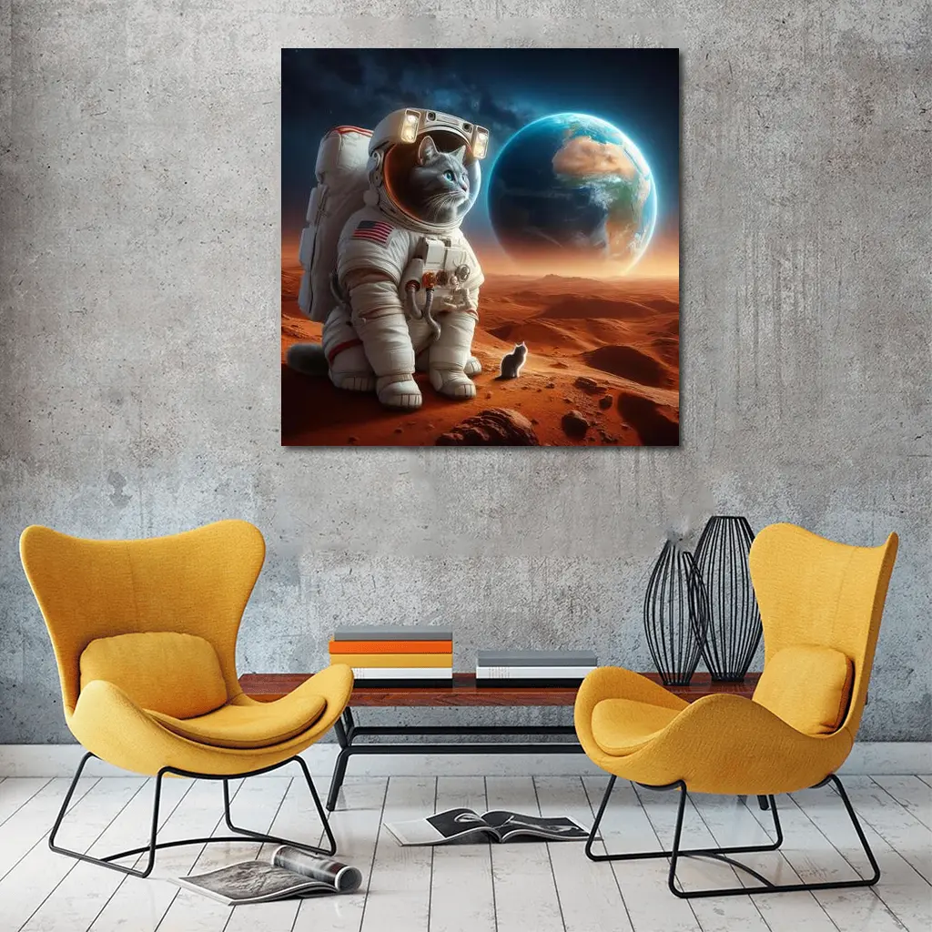 Cat Astronaut Standing On Mars Red Planet – Wall Art