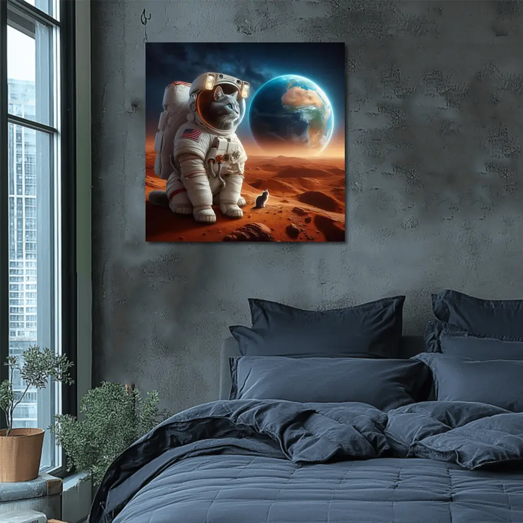 Cat Astronaut Standing On Mars Red Planet – Wall Art