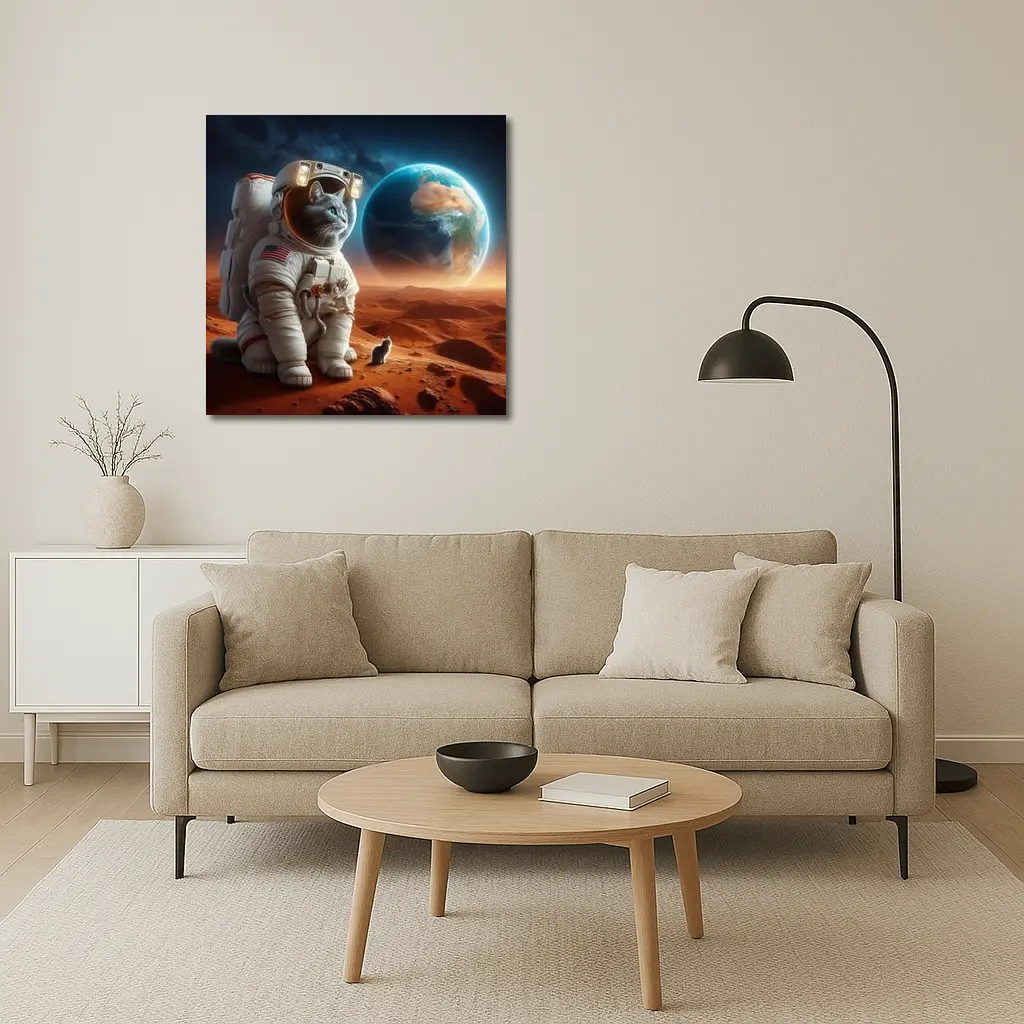 Cat Astronaut Standing On Mars Red Planet – Wall Art