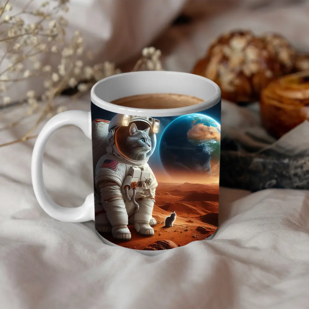 Cat Astronaut Standing On Mars Red Planet – Mugs
