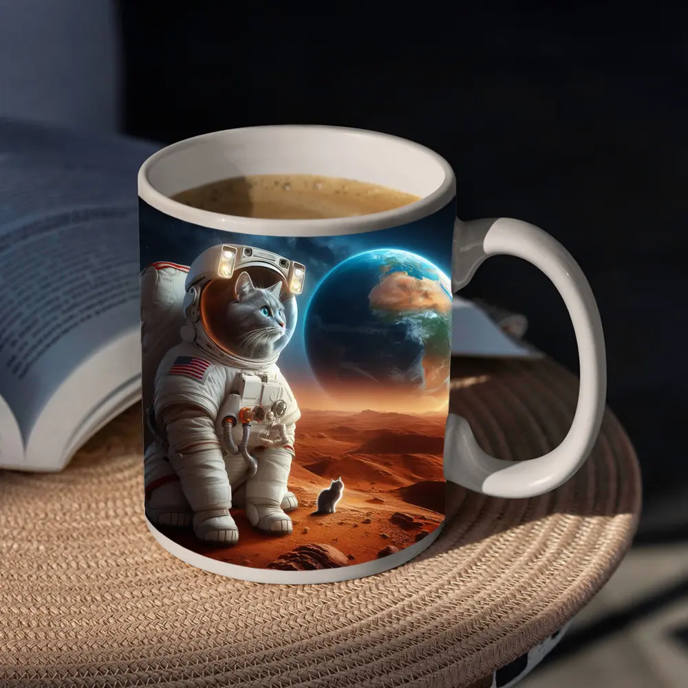 Cat Astronaut Standing On Mars Red Planet – Mugs