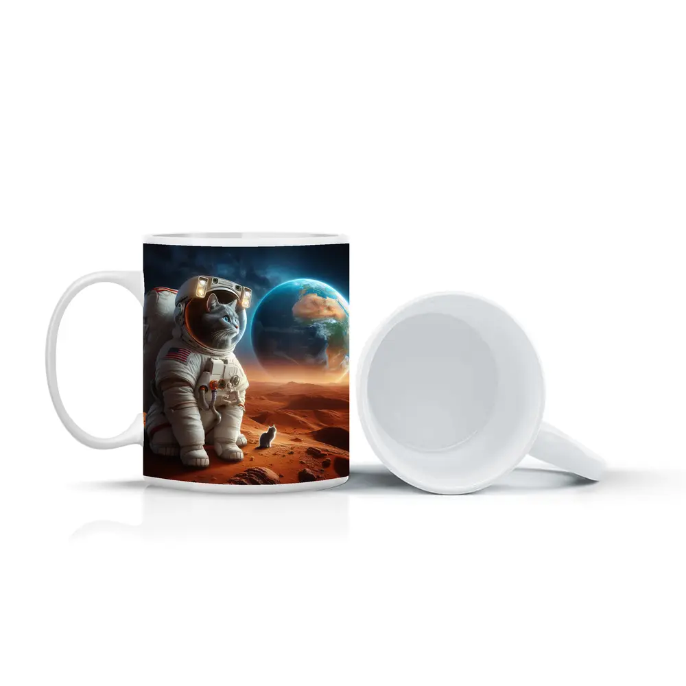 Cat Astronaut Standing On Mars Red Planet – Mugs