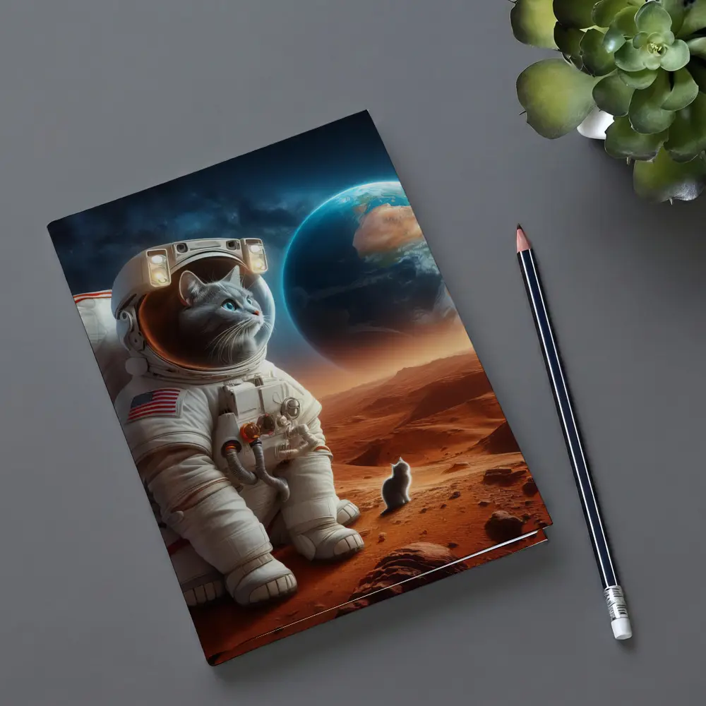 Cat Astronaut Standing On Mars Red Planet – Notebooks
