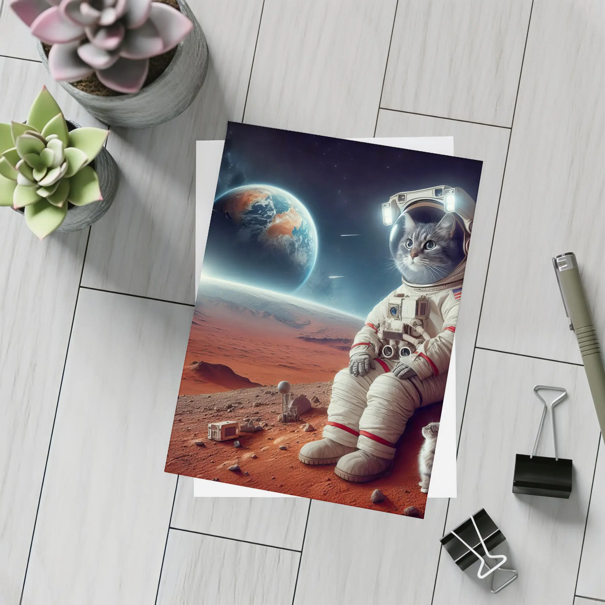 Cat Astronaut On Mars Surface Space – Postcards