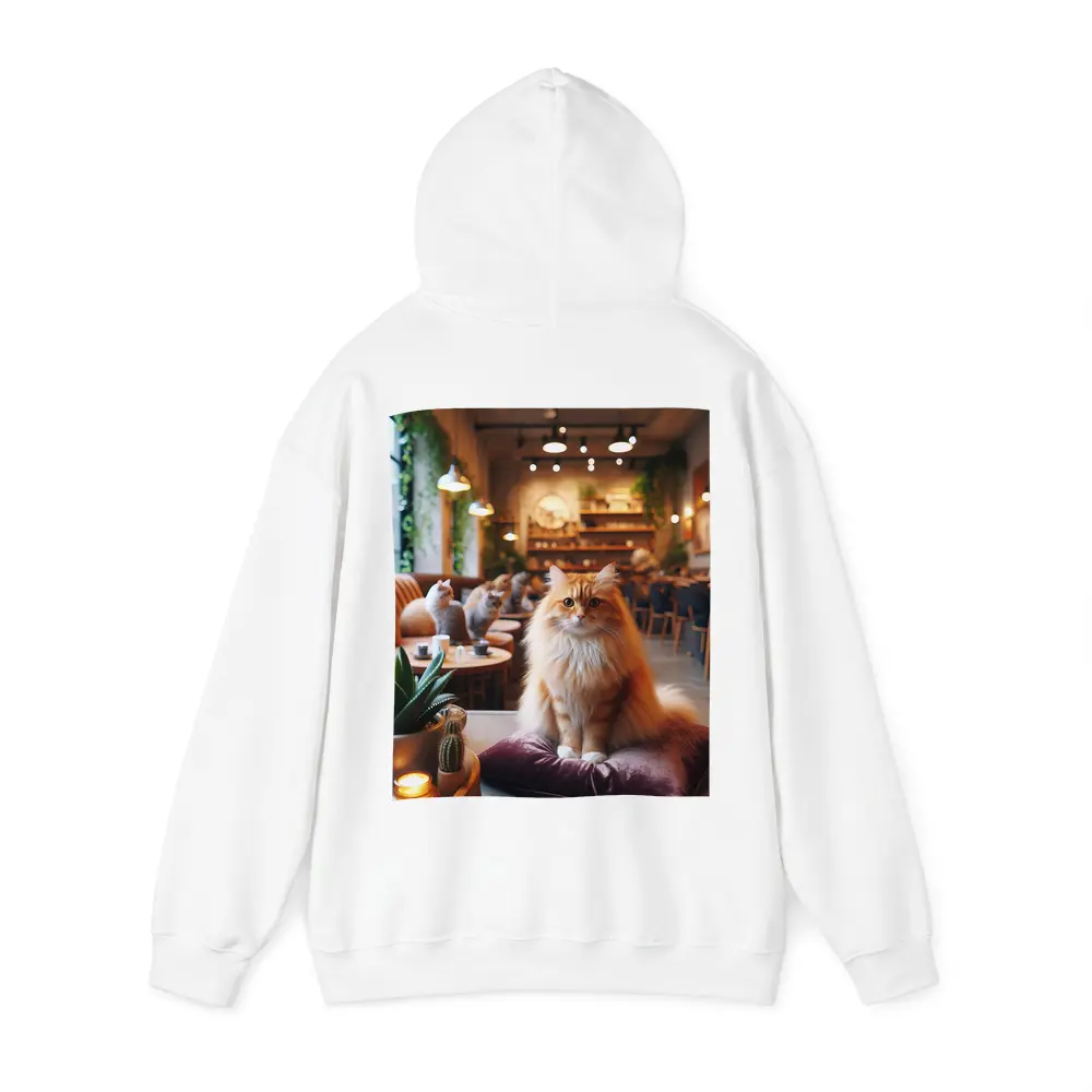 Fluffy Orange Cat Sitting In Cozy Cafe – Hoodies