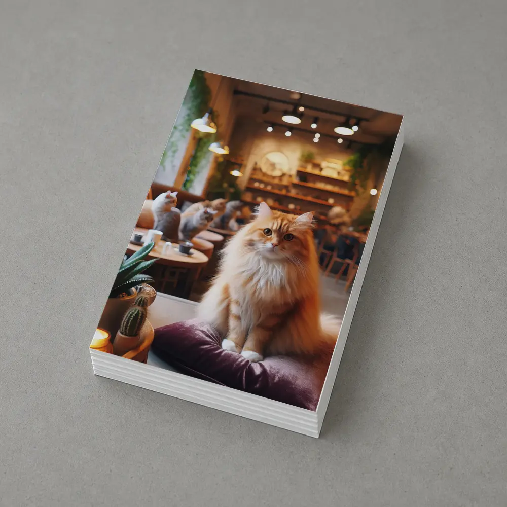 Fluffy Orange Cat Sitting In Cozy Cafe – Postcards