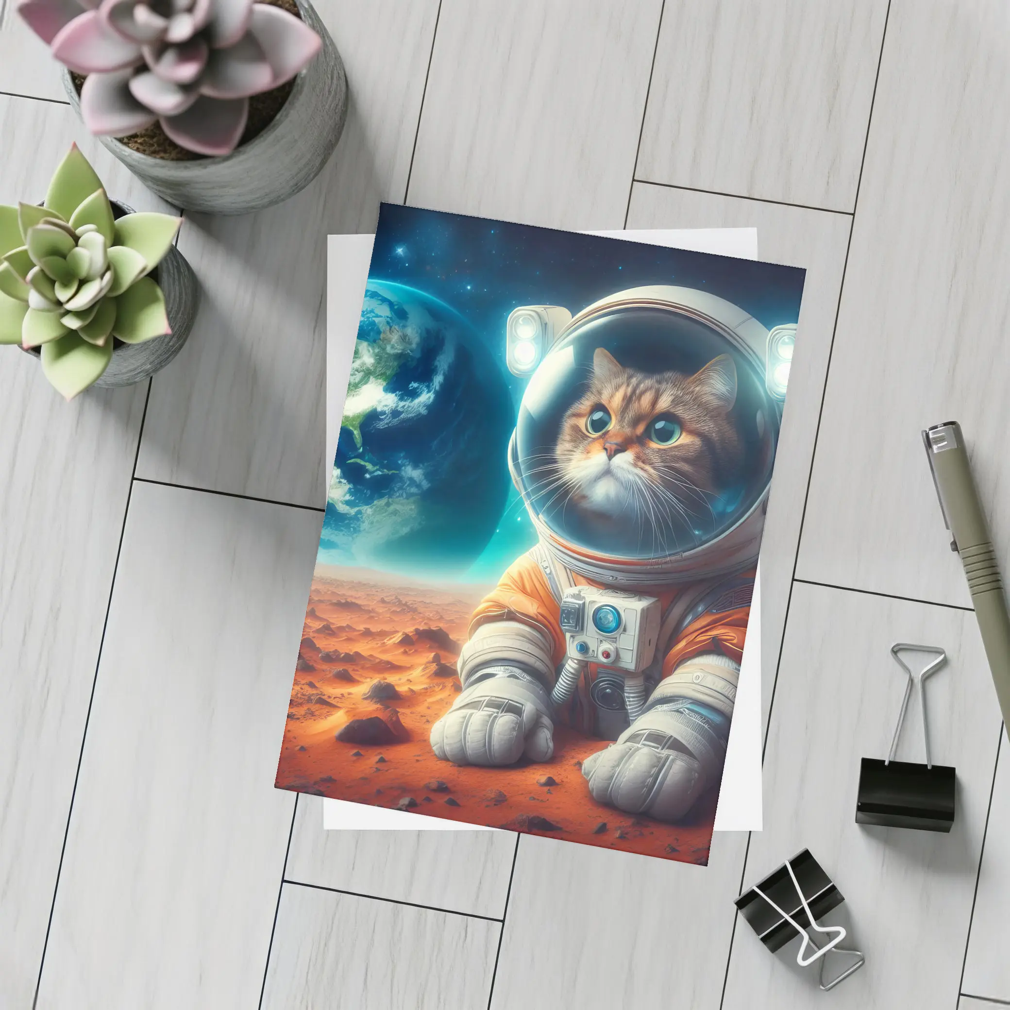 Cat Astronaut On Mars Space Art – Postcards