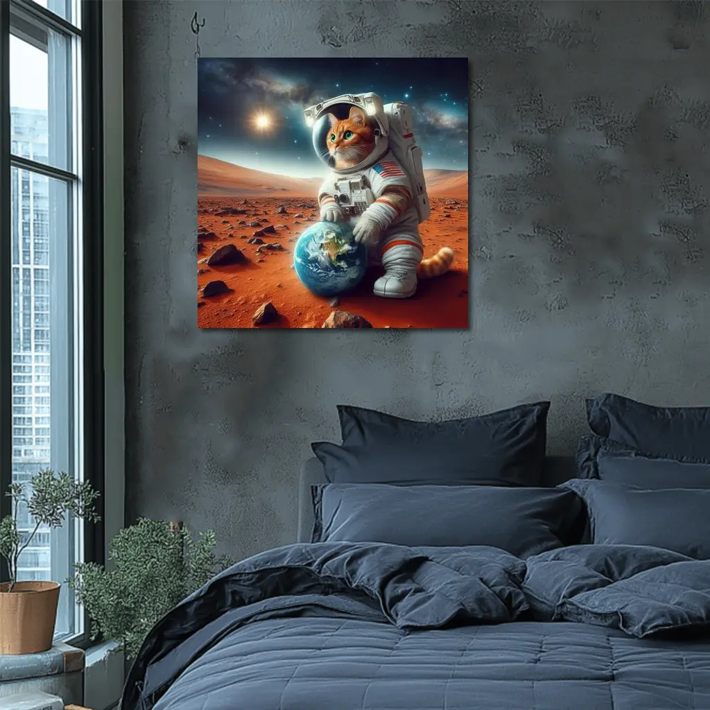 Orange Tabby Cat Astronaut on Mars – Wall Art