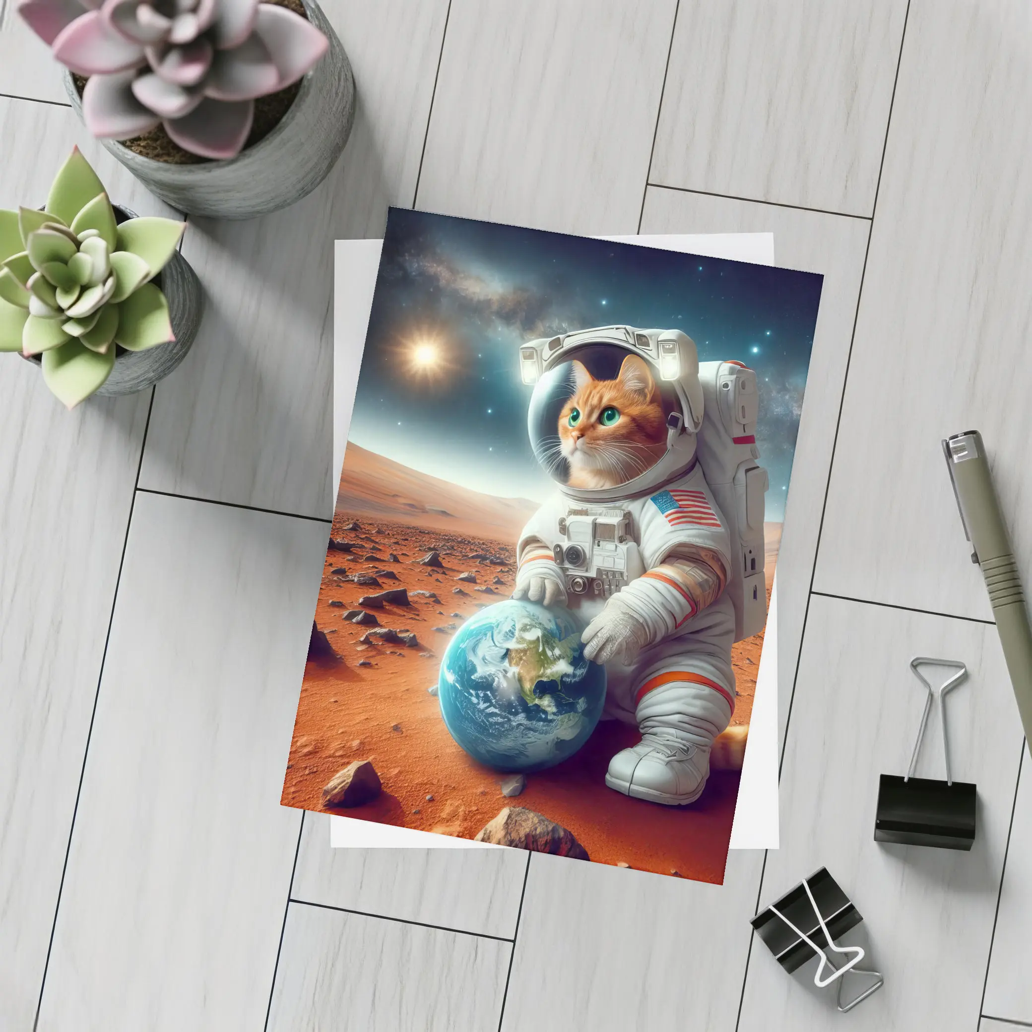 Orange Tabby Cat Astronaut on Mars – Postcards