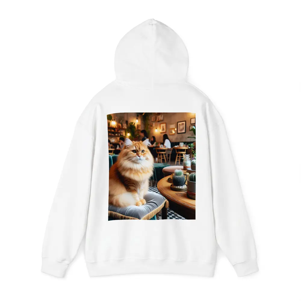 Fluffy Orange Cat Sitting In Cozy Cafe – Hoodies