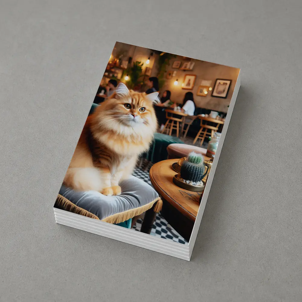 Fluffy Orange Cat Sitting In Cozy Cafe – Postcards