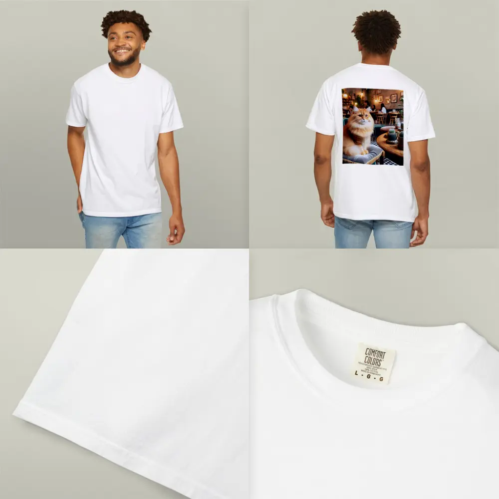Fluffy Orange Cat Sitting In Cozy Cafe – T-Shirts