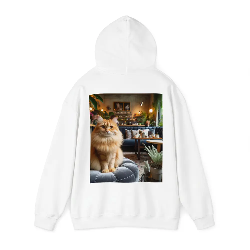 Fluffy Orange Cat Cozy Cafe Interior – Hoodies