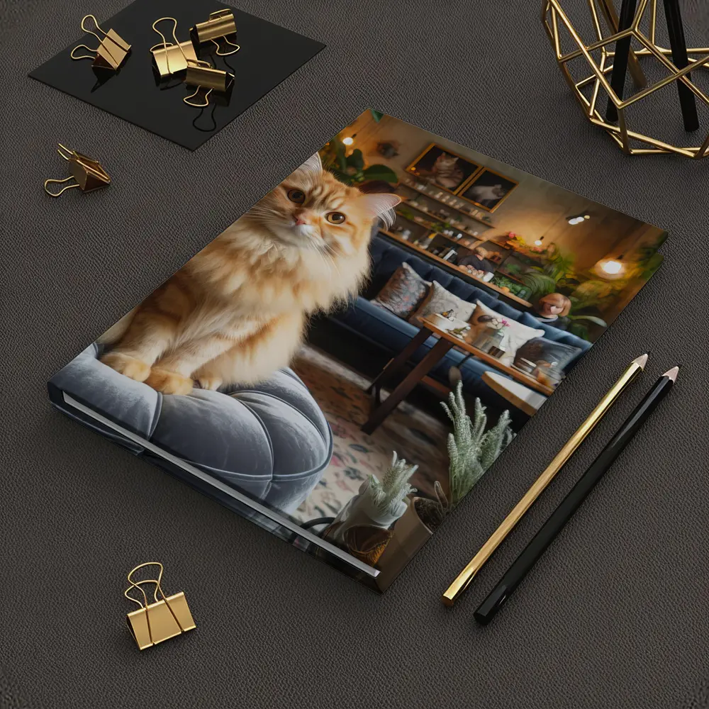 Fluffy Orange Cat Cozy Cafe Interior – Notebooks