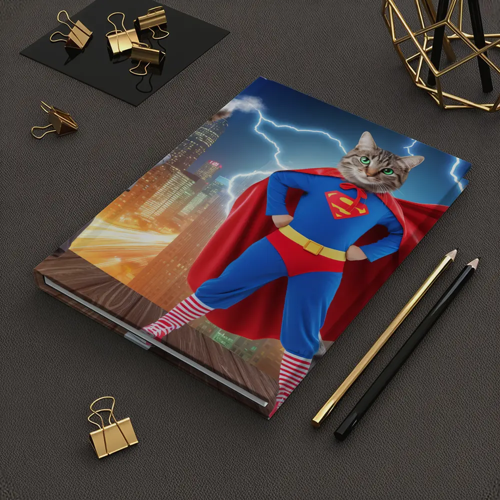 Tabby Cat Superman Costume City Night – Notebooks