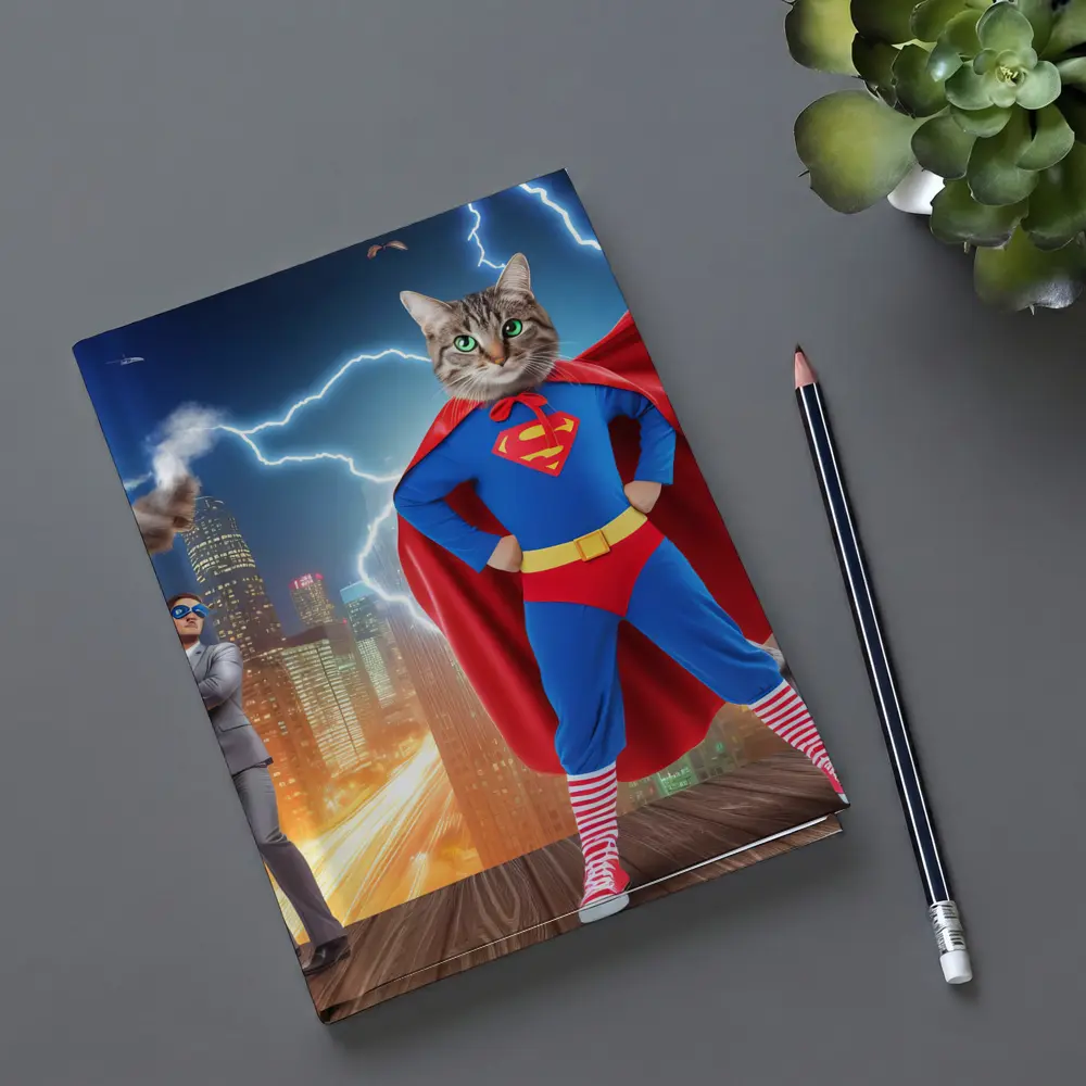 Tabby Cat Superman Costume City Night – Notebooks