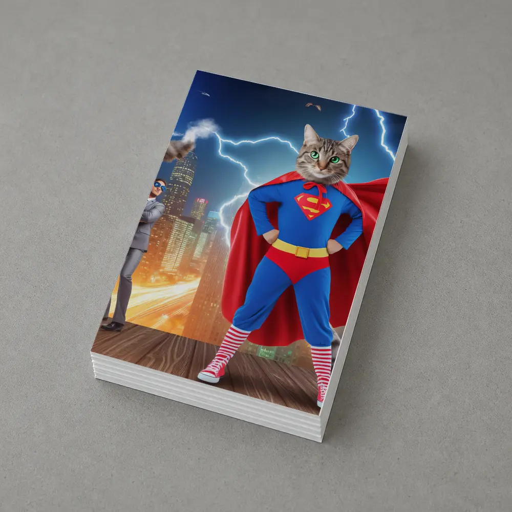 Tabby Cat Superman Costume City Night – Postcards