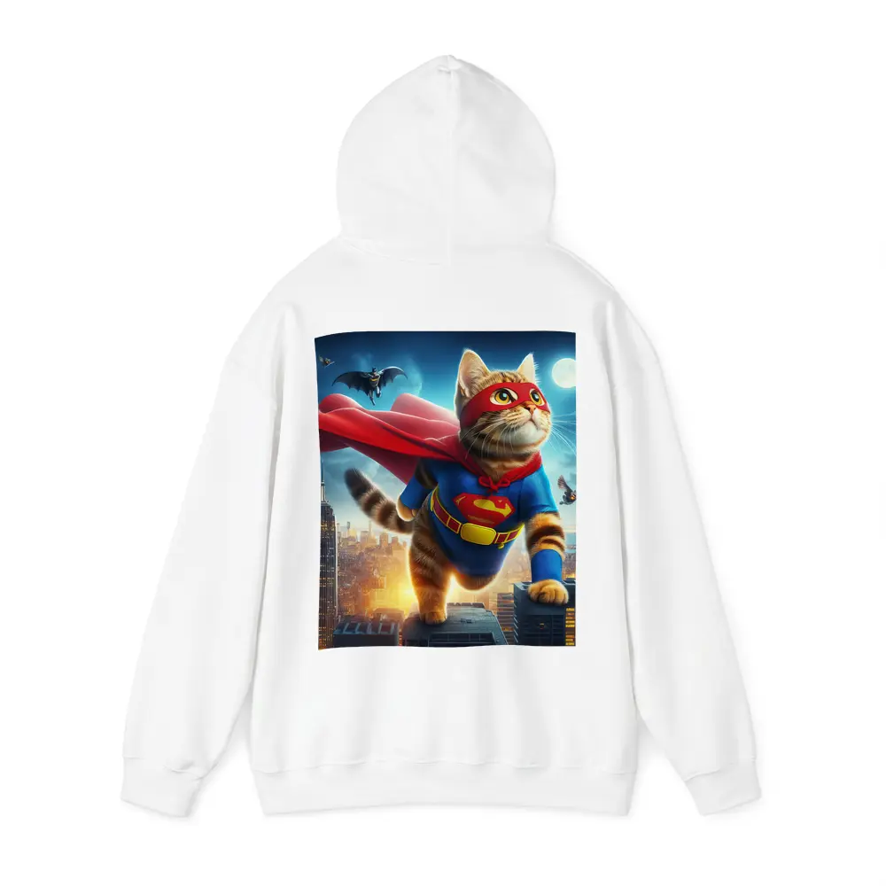 Tabby Cat Superhero Flying Over City – Hoodies