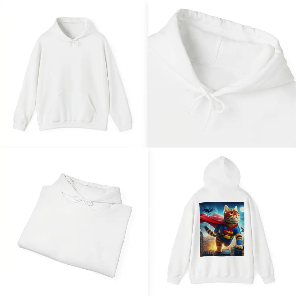 Tabby Cat Superhero Flying Over City – Hoodies