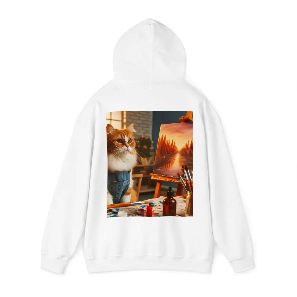 Orange Cat Artist Painting on Easel – Hoodies
