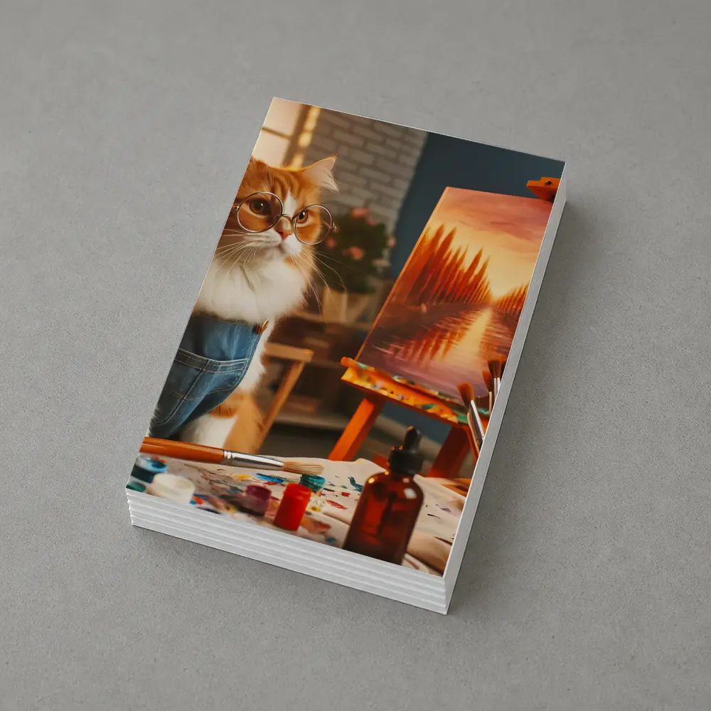 Orange Cat Artist Painting on Easel – Postcards