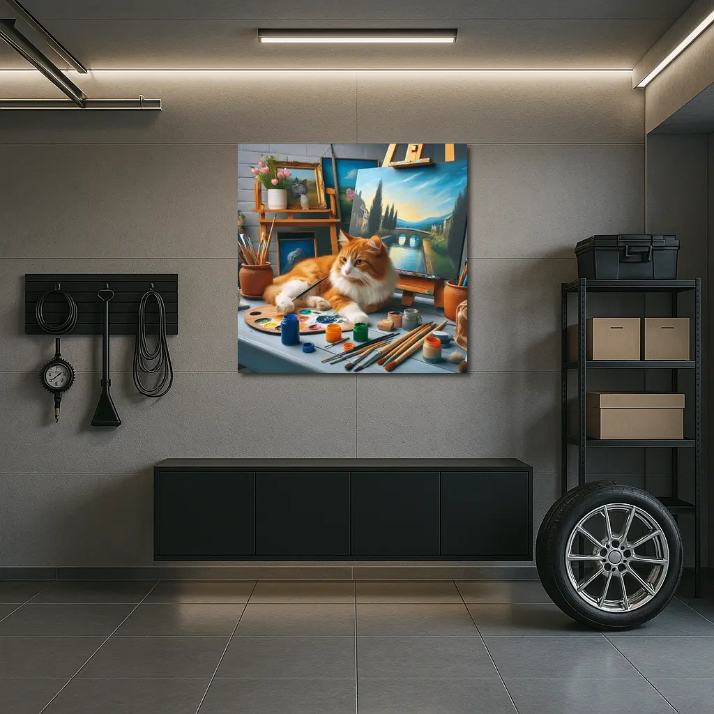 Orange Cat Artist Studio Painting Scene – Wall Art